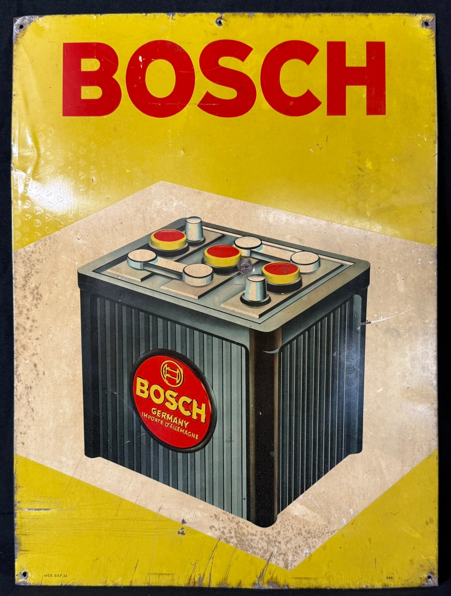 Bosch Battery Original SST Painted Metal Germany Sign: Roughly 19.75" x 14.5"
