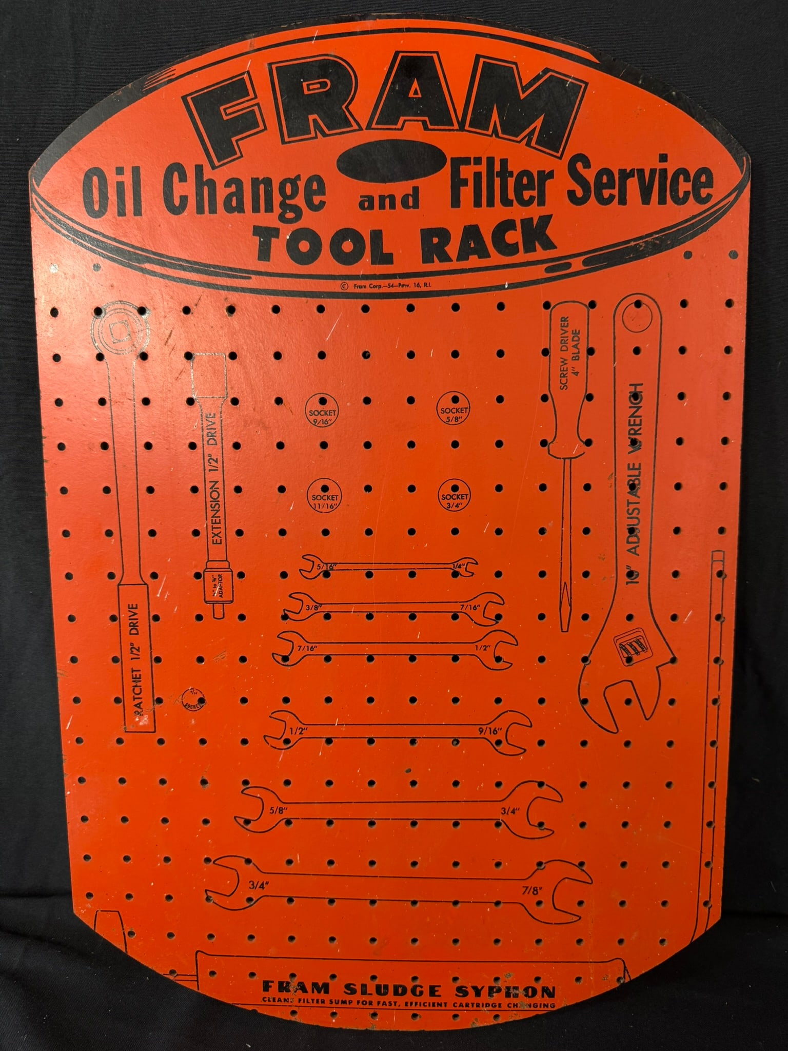 Fram Oil Change Filter Service Tool Rack Masonite Sign: 23.5" x 15.75"