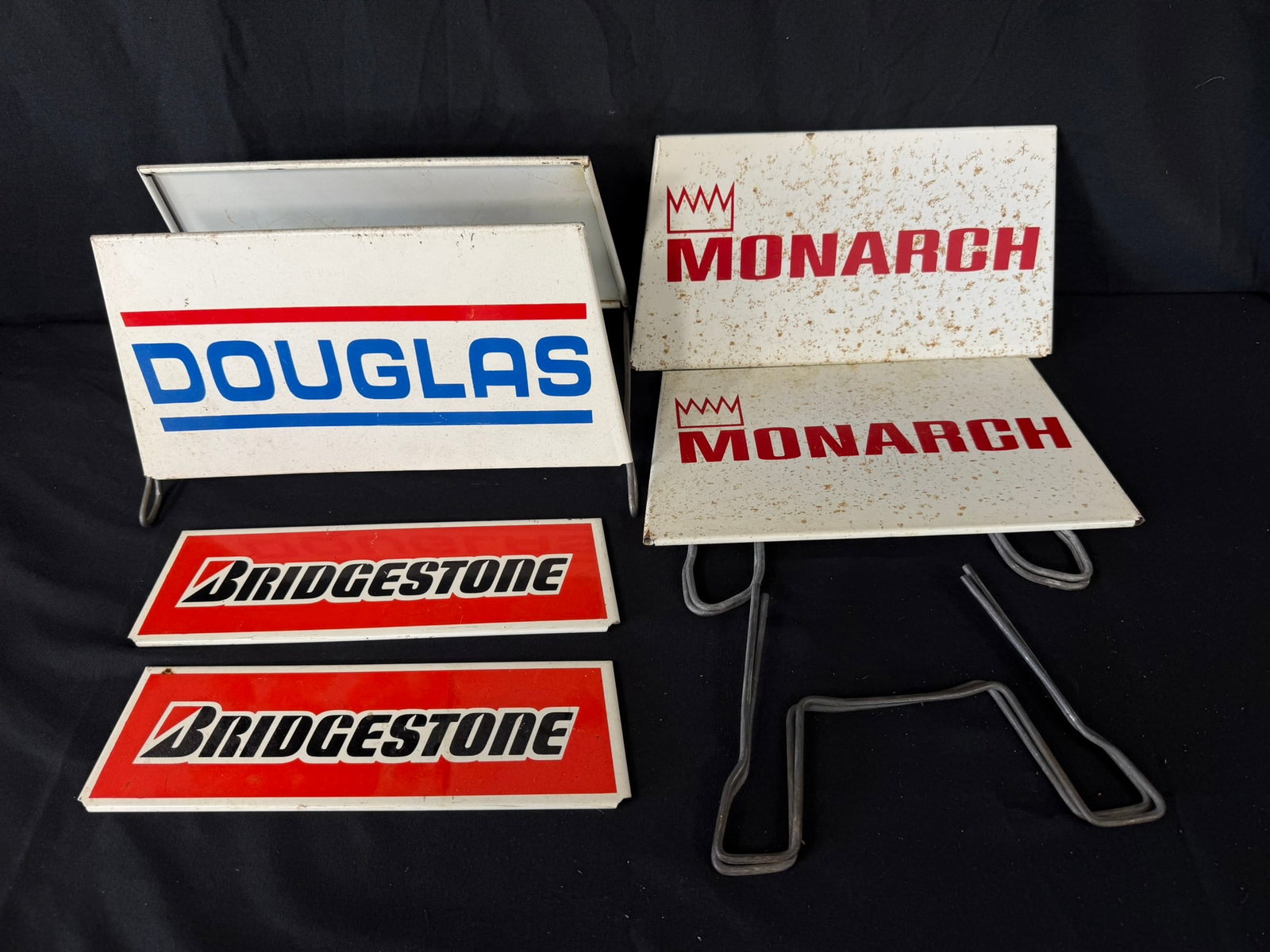 Lot 3 Douglas Monarch Bridgestone Store Display Tire Rack(s): Great original graphics. Wear as shown. See all photos for a better idea on condition.