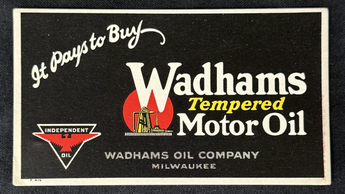 Wadhams Tempered Motor Oil Independent Ink Blotter: 6" x 3.5"