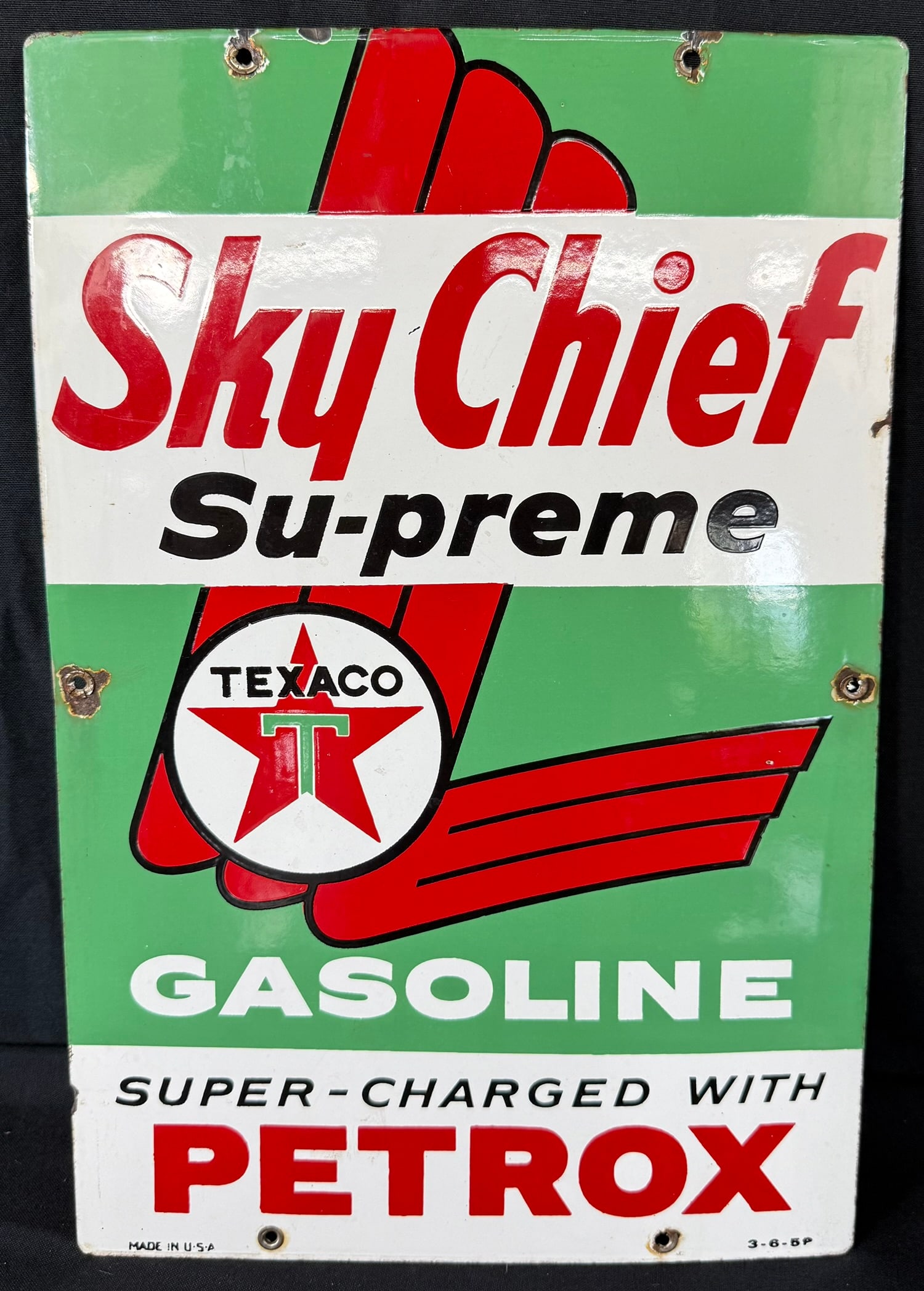 Texaco Sky Chief Su-preme Gasoline Porcelain Gas Pump Sign (1 of 10)