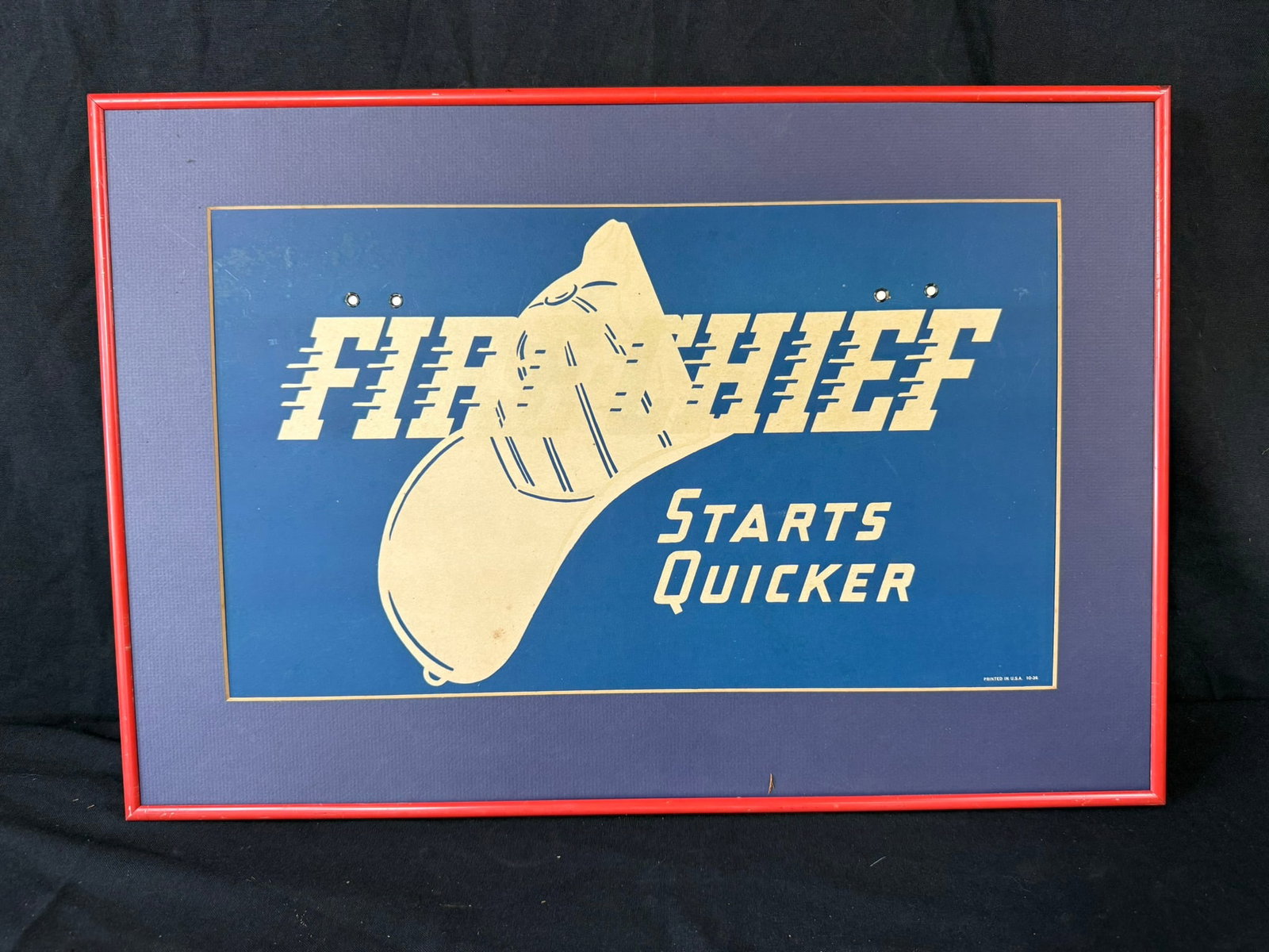 1936 Fire Chief Starts Quicker Cardboard Radiator Cover Sign: 24.5" x 17"