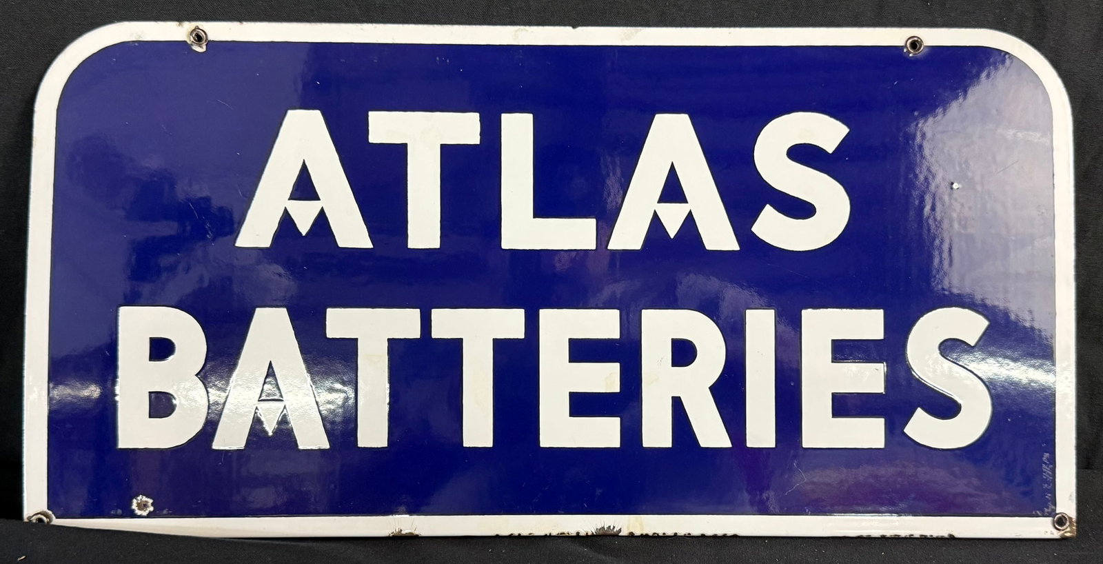 Atlas Batteries SSP Porcelain Advertising Sign: 21.5" x 10.5"