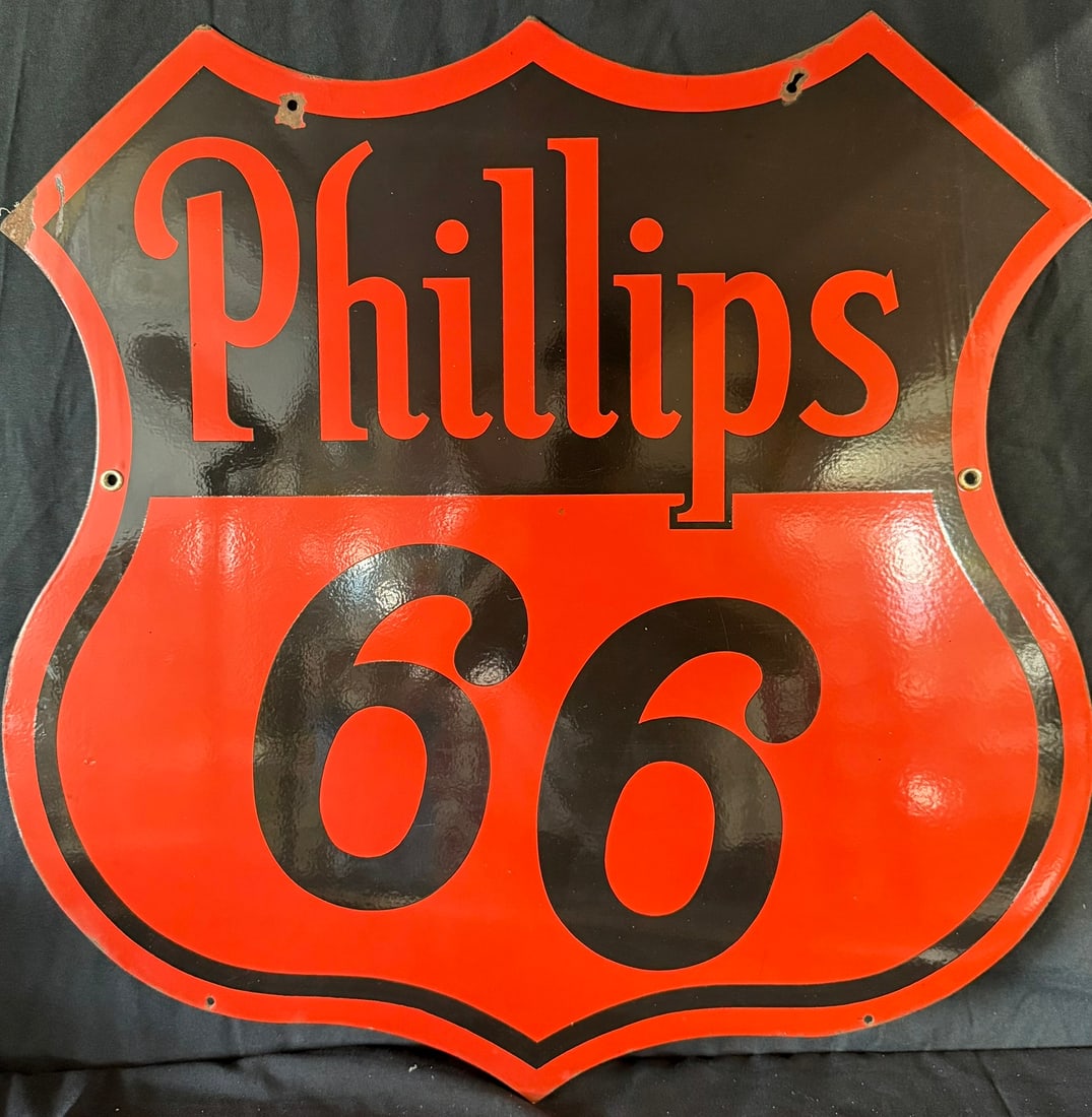 Phillips 66 DSP 30" Porcelain Curbside Gas Station Sign: Excellent original condition. Incredible gloss and shine. Minimal wear as shown.