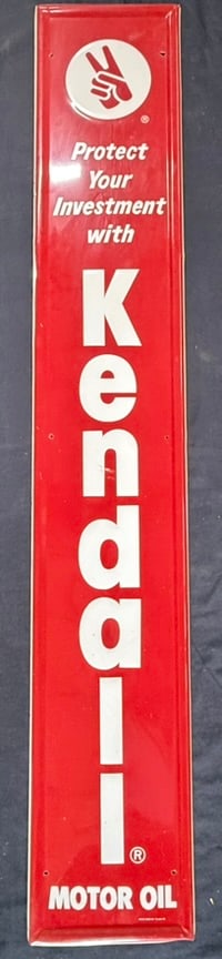 Kendall Motor Oil 6' Painted Metal Vertical Advertising Sign: Marked Grace Comm Inc. - measures 72" x 12" roughly - see all photos