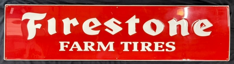 Firestone Farm Tires SST Embossed Metal Horizontal 6' Sign: Measures 72" x 18"