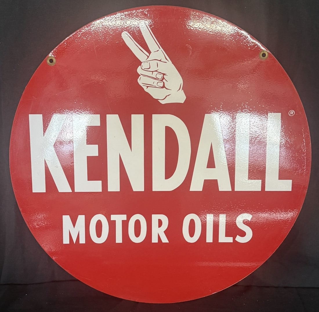 Kendall Motor Oil DST Painted Metal Hanging Advertising Sign: Measures 24" diameter