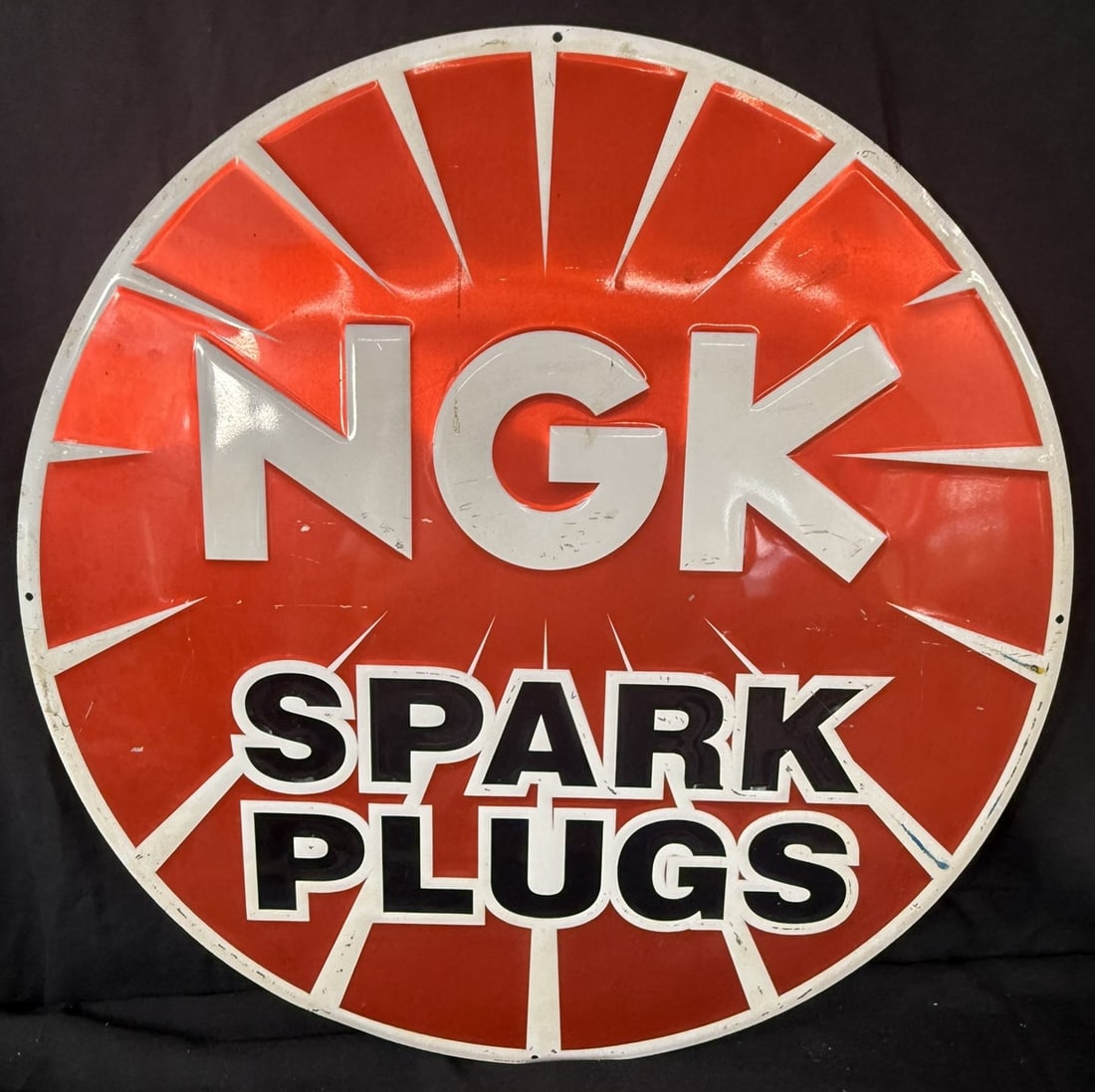 NGK SST Embossed Spark Plugs Painted Metal Advertising Sign: Measures 23.5"