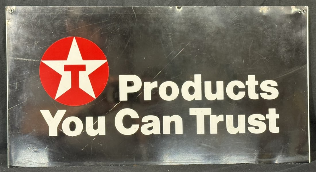 Texaco DST Double Sided Painted Metal Trust Havoline Sign: Measures 23.5" x 12.5"