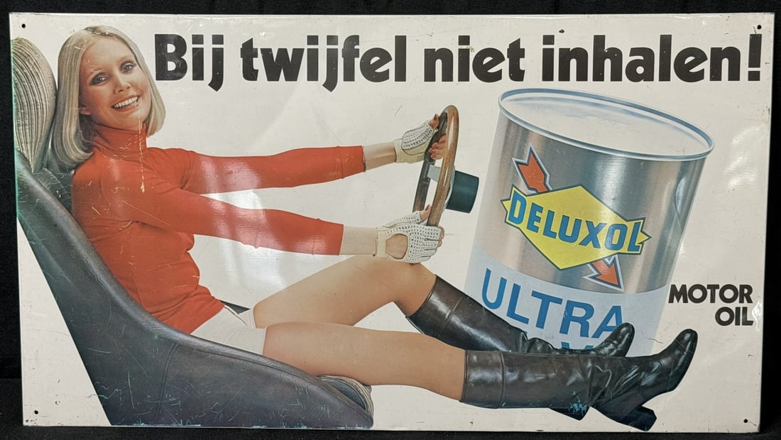 Sunoco Deluxe Motor Oil SST Painted Metal Advertising Sign: Measures 17.75" x 10" TAC 046050