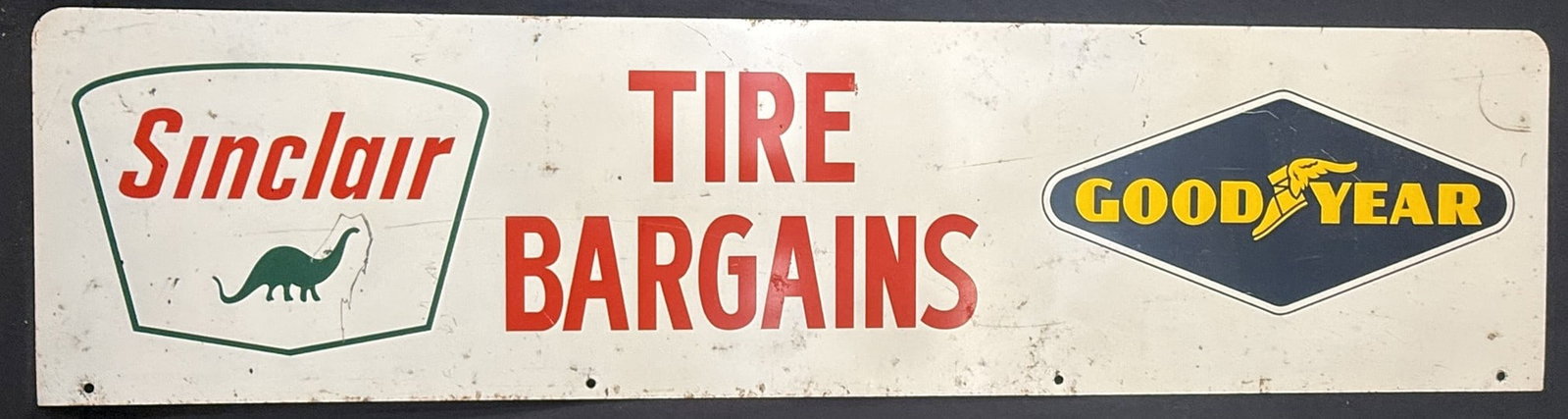 Sinclair Goodyear Tire Bargains SST Metal Rack Topper Sign: Measures 48" x 12"