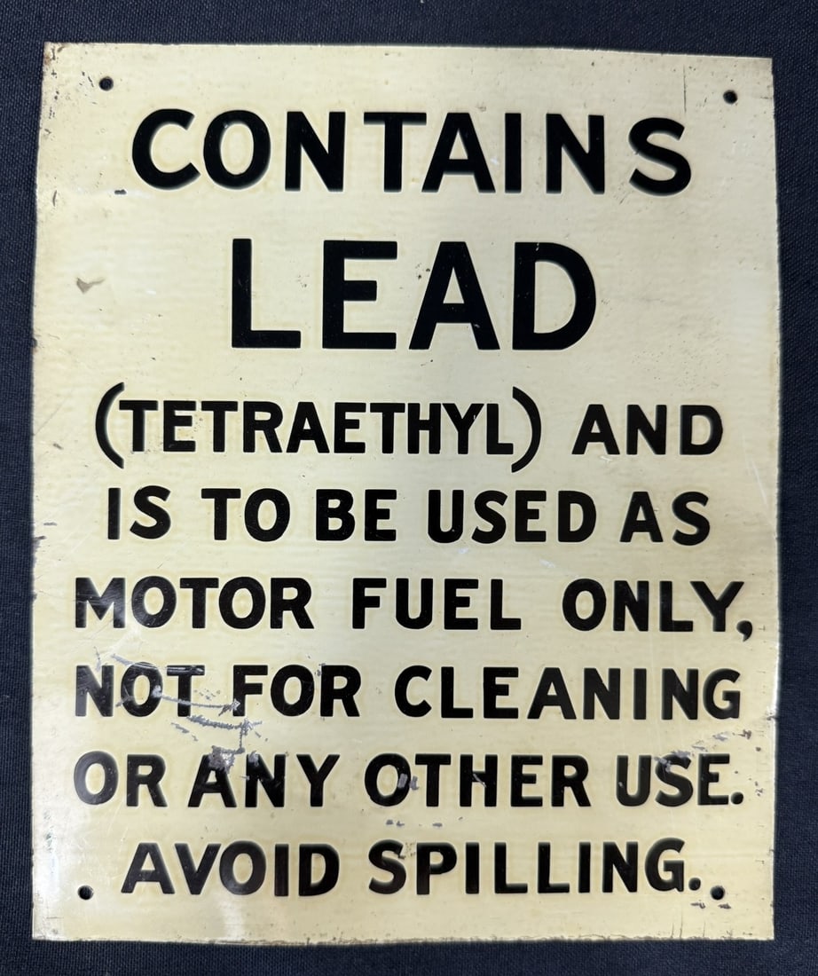 Contains Lead SST Painted Metal Pump Service Station Sign: Measures 8.5" x 7"