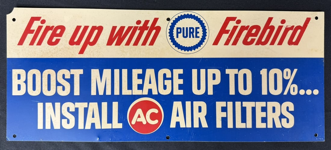 Fire Up With PURE Firebird AC Air Filters Plastic Sign: Measures 20" x 8"