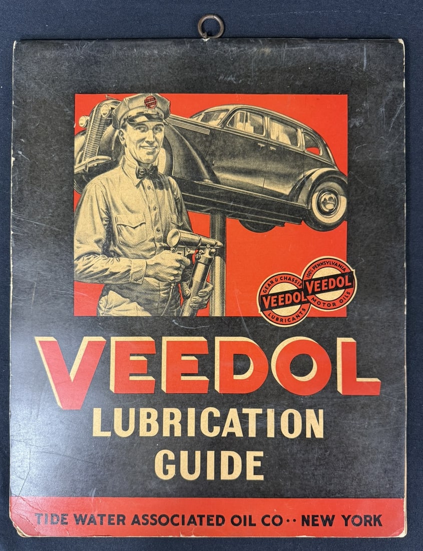 1937 Veedol Lubrication Guide Tide Water Oil Co New York: Measures 17" x 13.5"