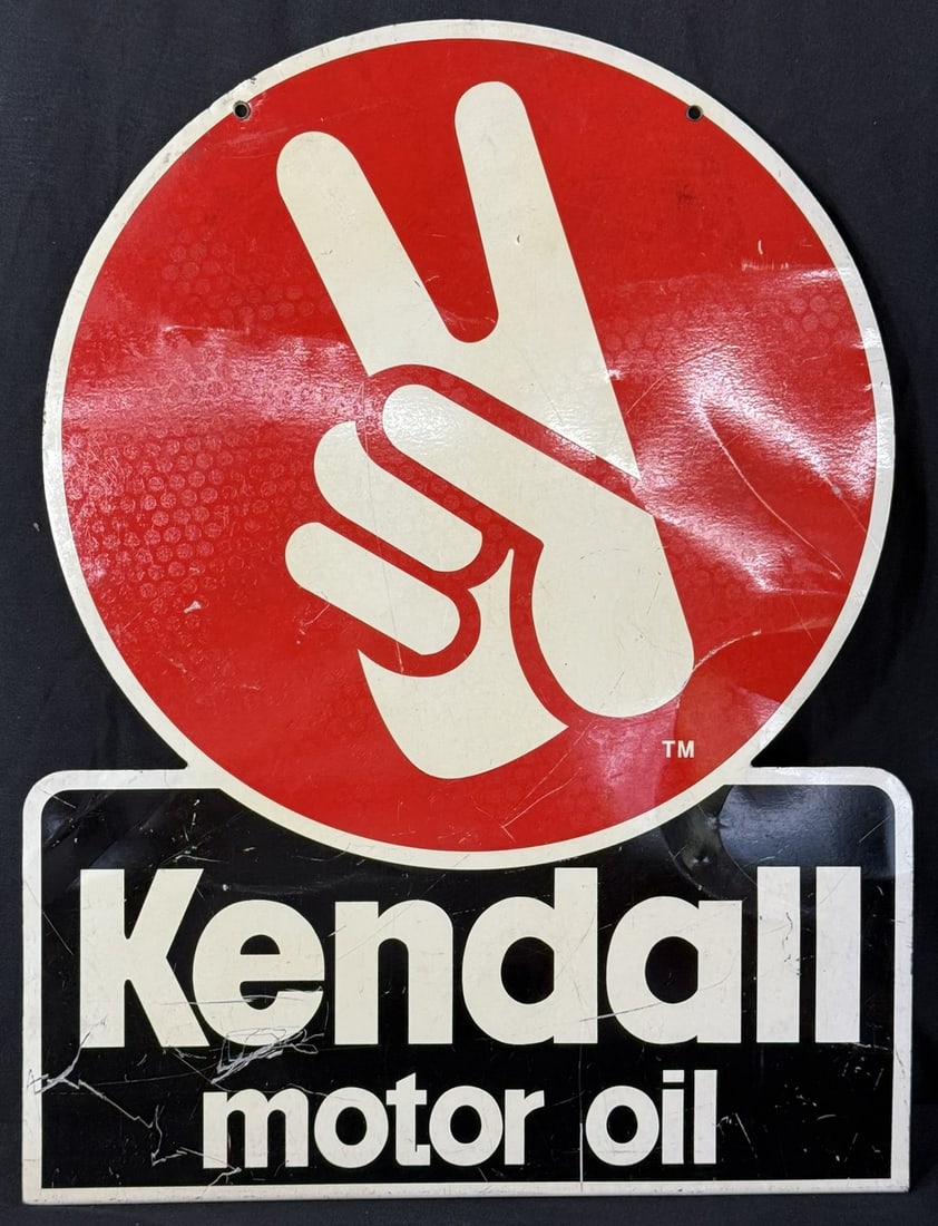 Kendall Motor Oil Diecut DST Painted Metal Gas Station Sign: Measures 26" x 19.5"