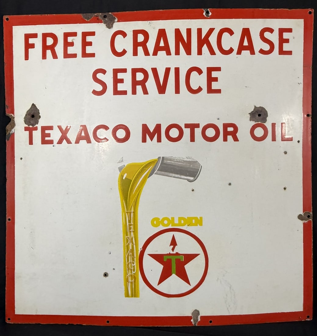 Free Crankcase Service Texaco Motor Oil DSP Porcelain Sign: Measures 30" x 30"