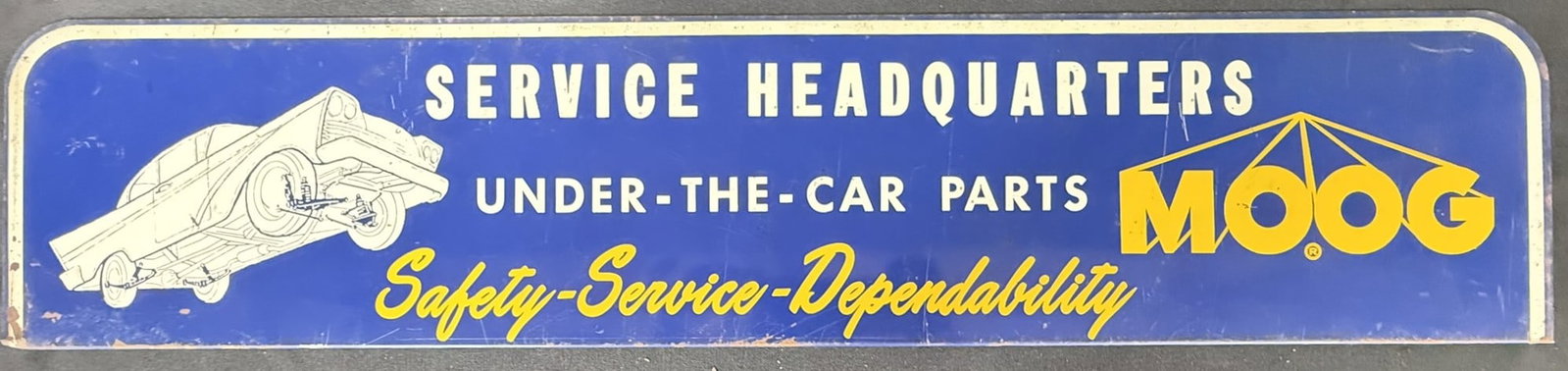 MOOG Service Headquarters Under The Car Parts SST Rack Sign: Measures 29" x 6"