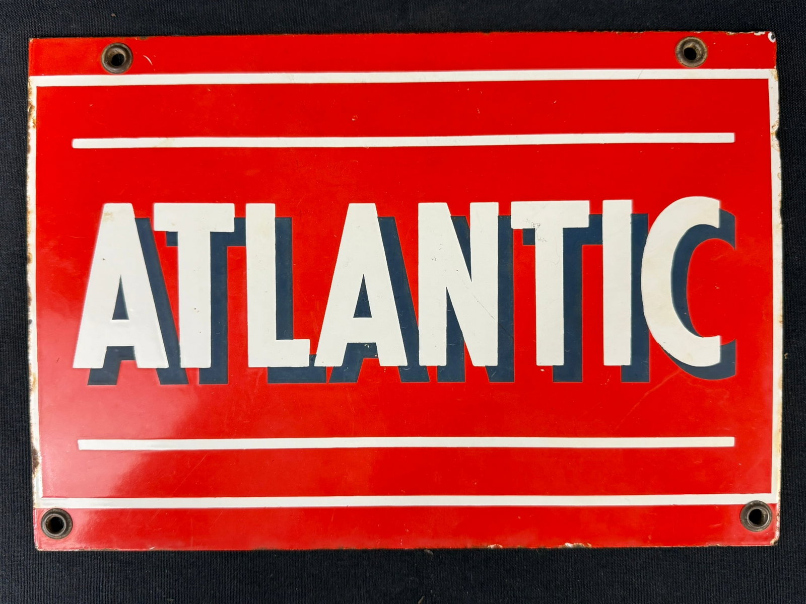 Atlantic SSP Porcelain Gas Pump Advertising Sign: 13" x 9"