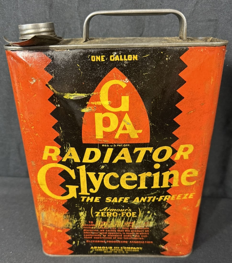 GPA Radiator Glycerine Gallon Slim Can Armour's Zero-Foe: Great original graphics. Wear as shown. See all photos for a better idea on condition.
