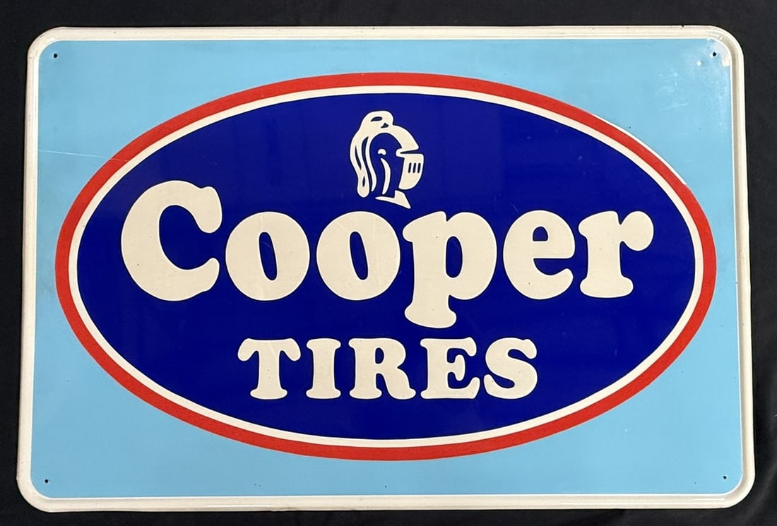 Cooper Tires SST Tin Self Framed Metal Service Station Sign: Measures 44.5" x 29.5"