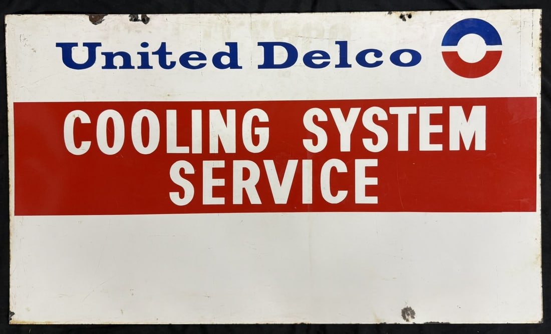 United Delco Cooling System Service DSP Porcelain Sign: Measures 48" x 28"