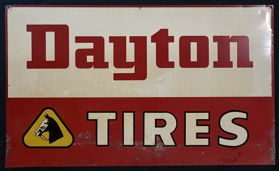 Dayton Tires SST Tin Metal Service Station Sign w/ Horse: 44" x 26.5" - TAC 058117