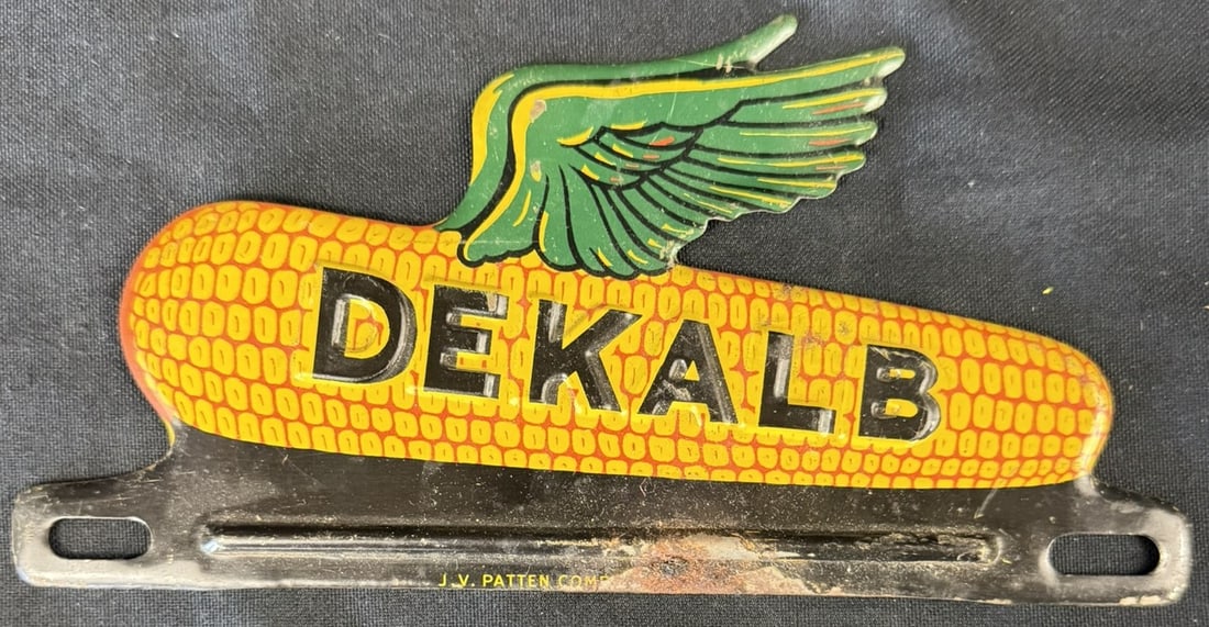 Dekalb Embossed Tin Metal Corn Graphics License Plate Topper: Great original topper - measures 8" wide x 4" tall