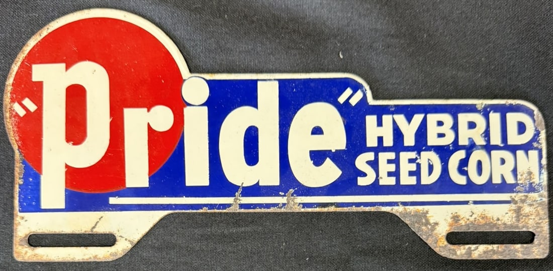 Pride Hybrid Seed Corn Painted Metal License Plate Topper: 9.75" x 4.75"
