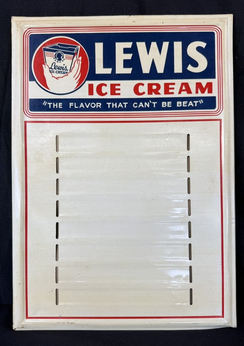 Lewis Ice Cream Can't Be Beat SST Tin Cardboard Menu Sign (1 of 6)
