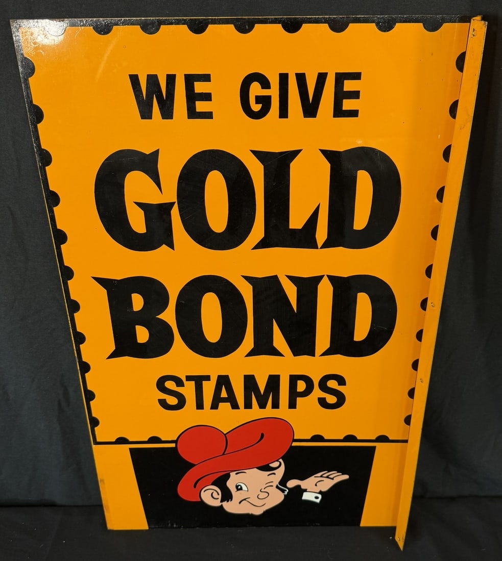 We Give Gold Bond Stamps DST Painted Metal Flange Sign: 27.5" tall x 17" wide