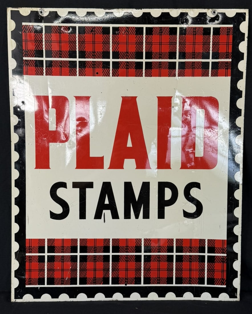 Plaid Stamps DST Painted Metal Hanging Advertising Sign: 30" x 20"