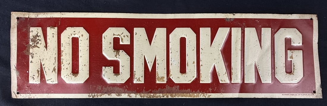 No Smoking Embossed SST Tin Metal 2' Gas Station Sign: Roughly 24" x 6"
