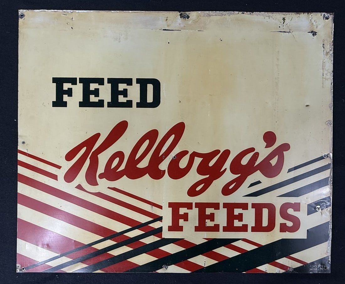 Feed Kellogg's Feeds SST Painted Metal Farm Advertising Sign: 18" x 15"