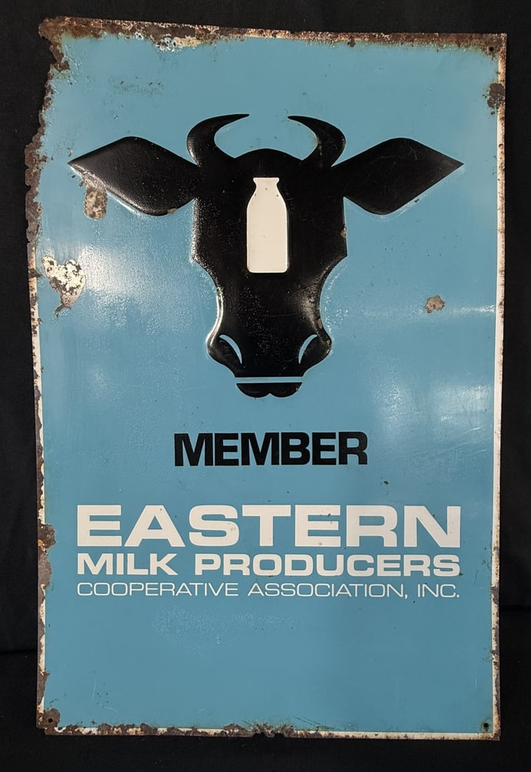 Member Eastern Milk Producers Embossed SST Farm Cow Sign: 18" x 12" - obvious wear as shown