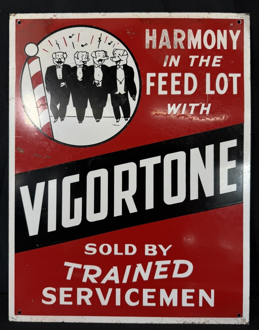Vigortone Harmony In The Feed Lot SST Painted Metal Pig Sign: 18" x 14"
