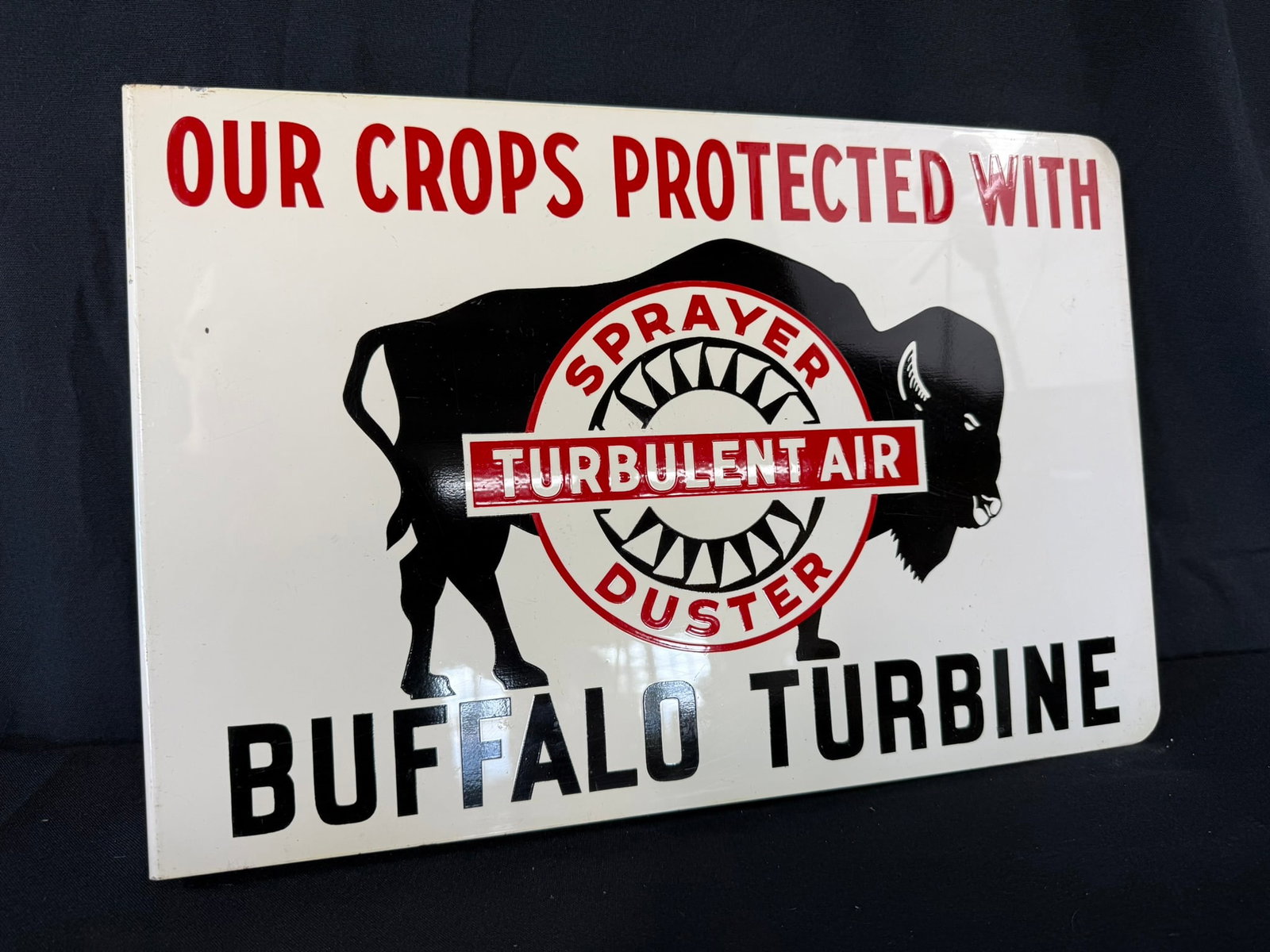 Buffalo Turbine Sprayers DST Painted Metal Flange Sign: 18" x 12" - obvious wear as shown