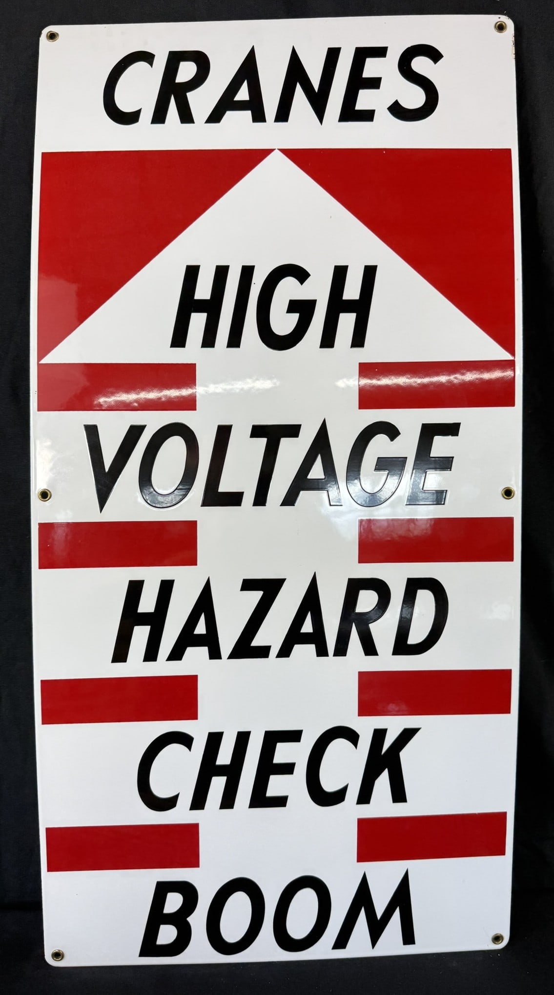 Cranes High Voltage Hazard Check Boom Porcelain Arrow Sign: Roughly 35.5" x 18" - see all photos - TAC #058969