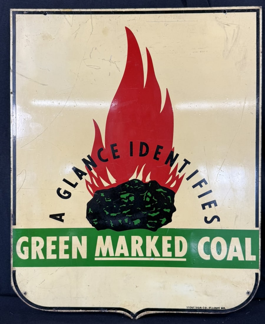 Green Marked Coal A Glance Identifies DST Painted Metal Sign (1 of 9)