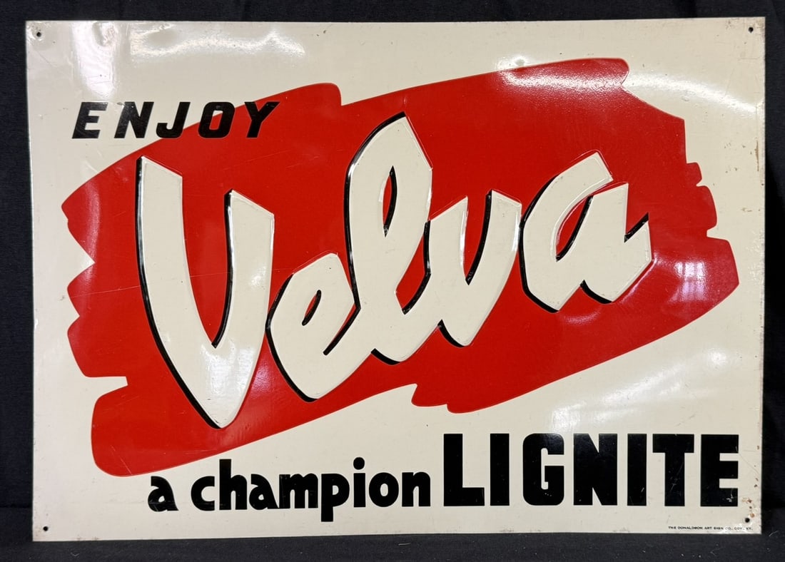 Velva A Champion Lignite SST Painted Metal Embossed Sign: 19.5" x 13.5" roughly