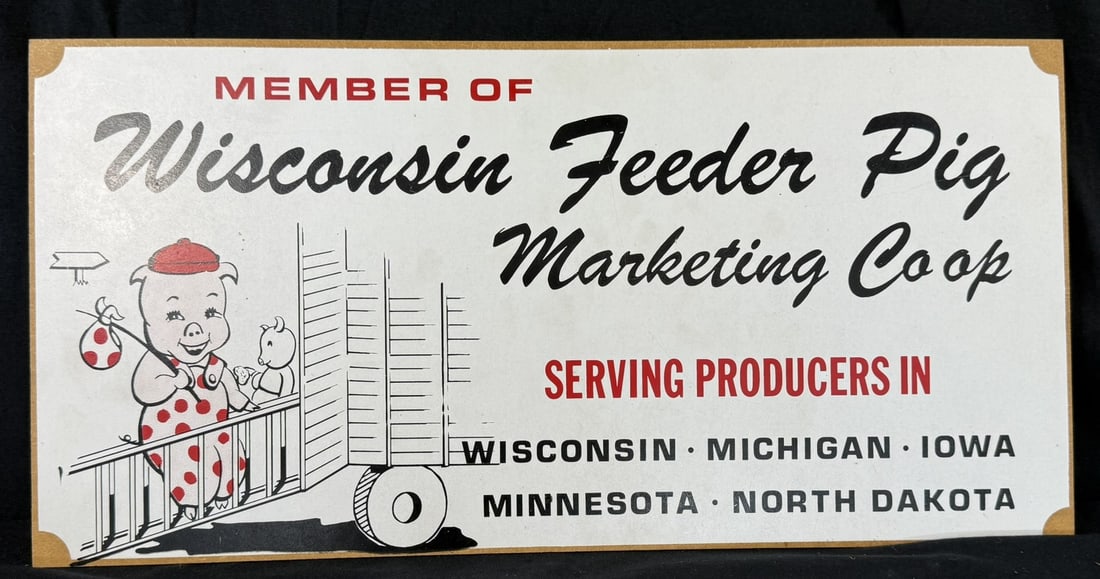 NOS Wisconsin Feed Pig Painted Masonite Advertising Sign: NOS sign.