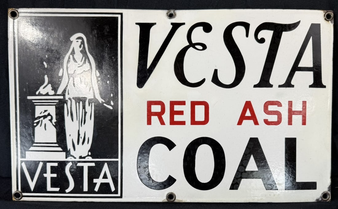 Vesta Red Ash Coal SSP Porcelain General Store Sign: TAC #401206 - 20" x 12" roughly