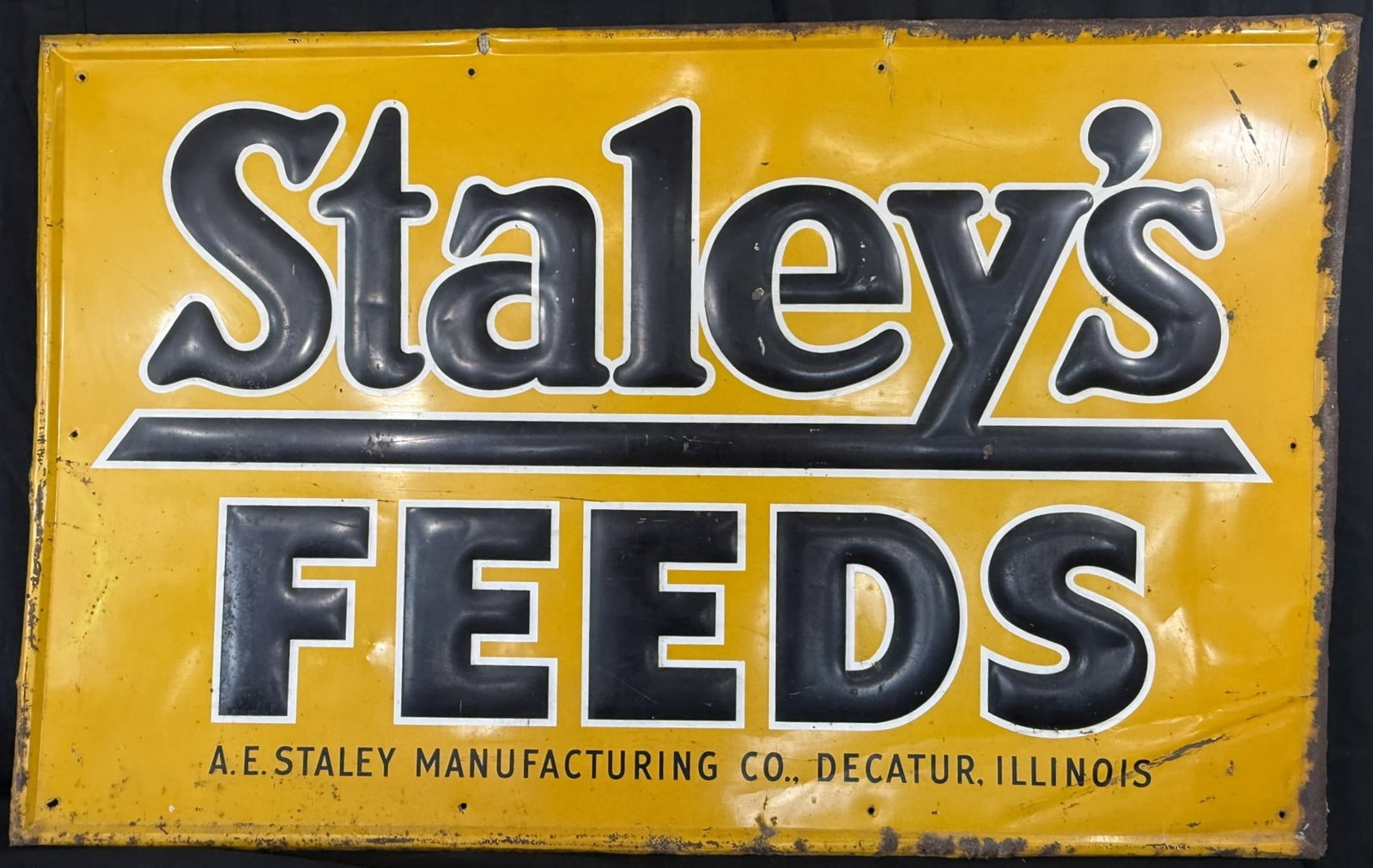 Staley's Feeds SST Tin Embossed Farm Advertising Sign: 47.5" x 29.5"