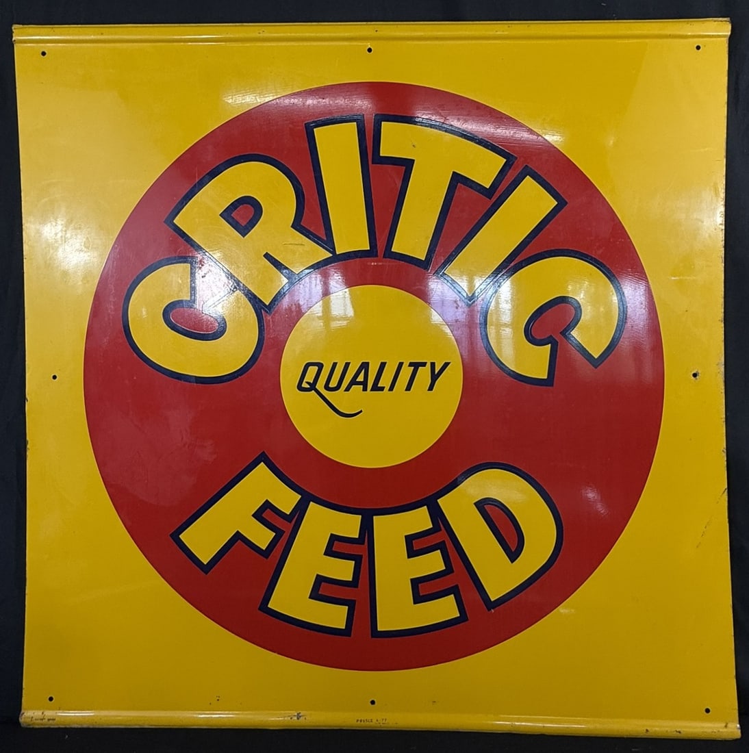 Critic Feed SST Tin Self Framed 3' Farm Advertising Sign: 36" x 36" - label on reverse as shown