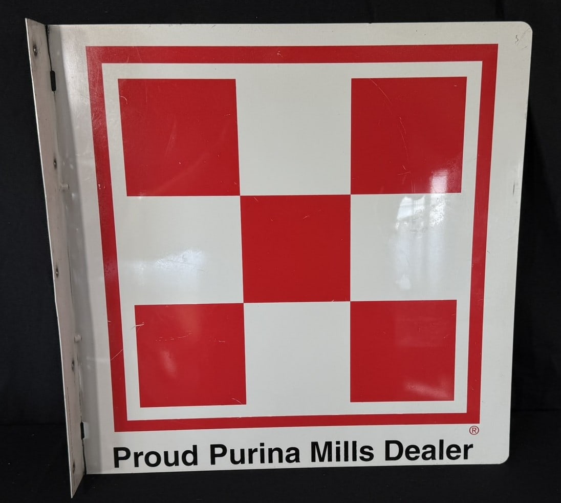 Proud Purina Mills Dealer DST Painted Metal Flange Sign: 18" x 18" - flange is cracked as shown