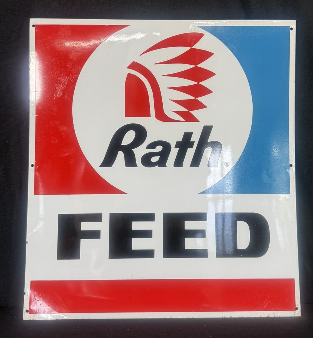 Rath Feed SST Painted Metal Advertising Sign Indian Graphics: 18" x 20"