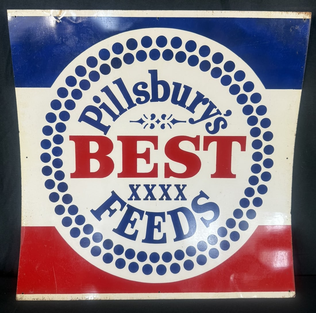 Pillsbury Best XXXX Feeds SST Tin Painted Metal Farm Sign: 24" x 24"
