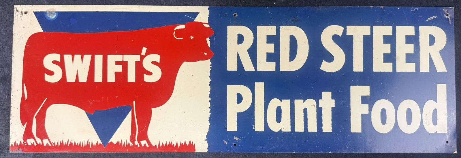 Swift's Red Steer Plant Food SST Tin Painted Metal Cow Sign: 24" x 8"