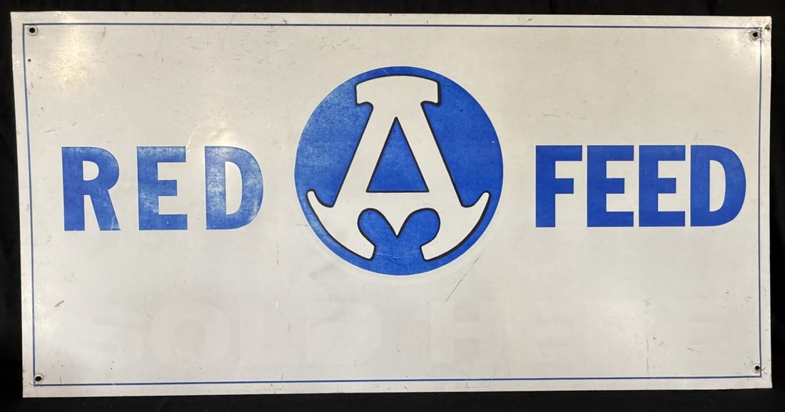 "A" Red Feed SST Tin Painted Metal Farm Advertising Sign: 36" x 18"