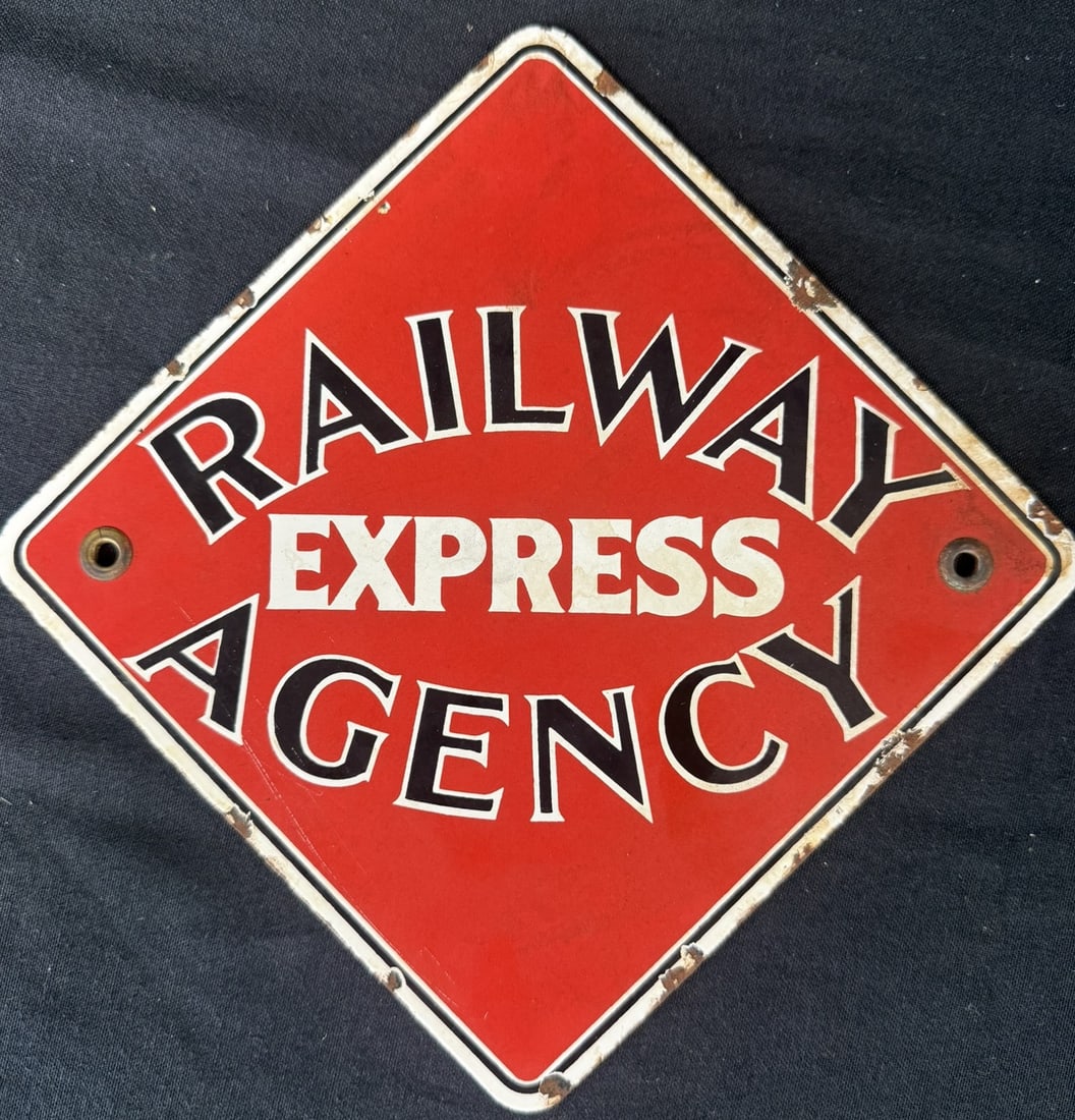 Railway Express Agency SSP Porcelain Advertising Sign: 8" x 8"