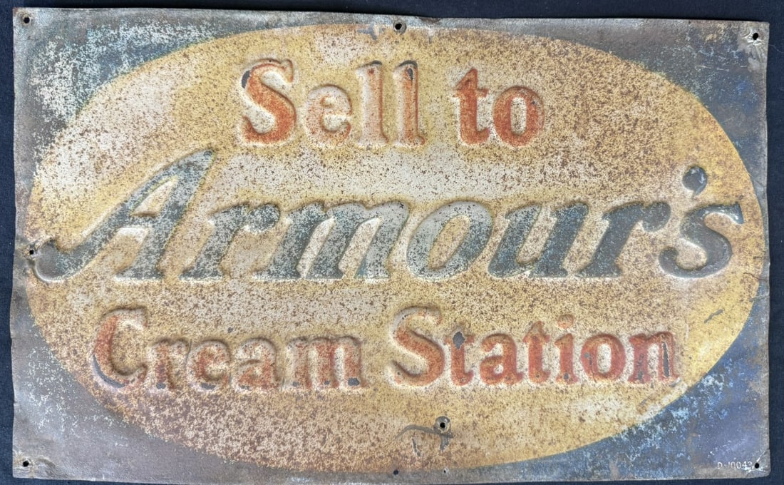 Sell To Armour's Cream Station SST Tin Embossed Farm Sign: 19.5" x 11.5"